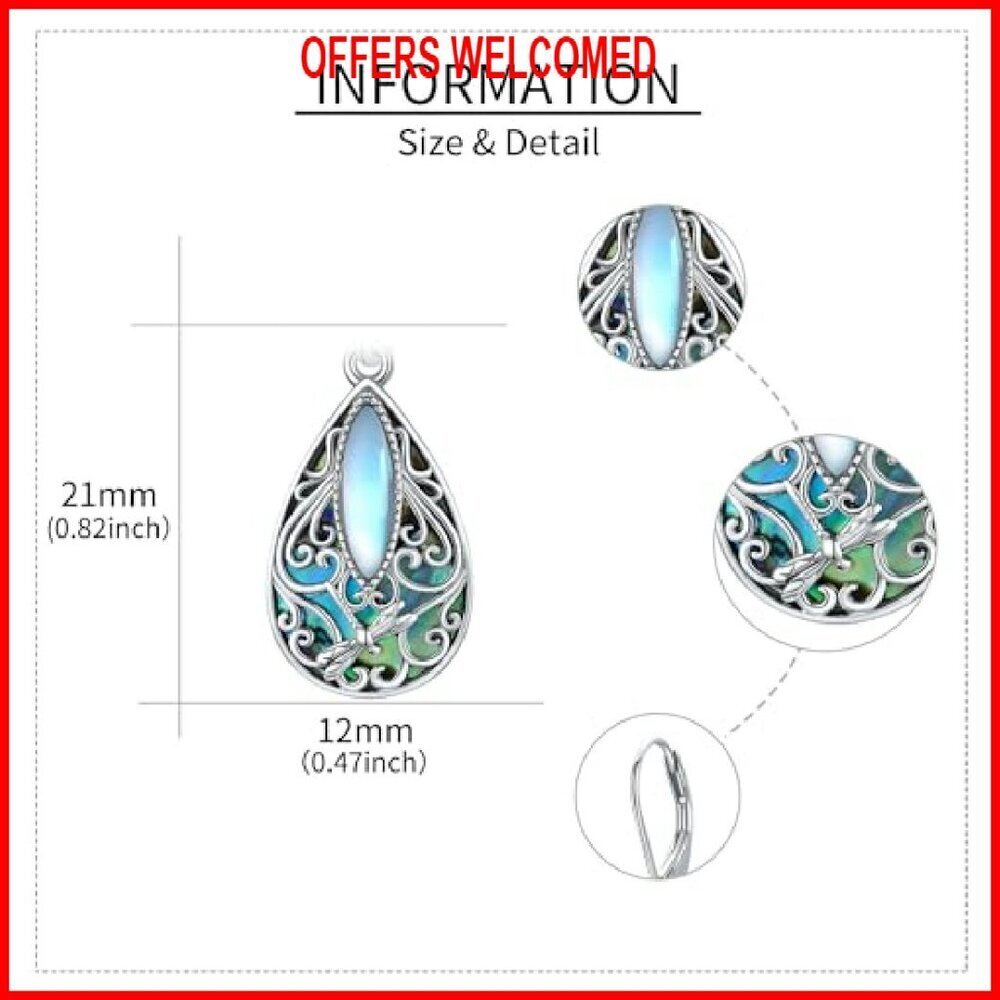 Sterling Silver Teardrop Abalone Shell Drop Dangle Earrings Leverback - Picture 6 of 8
